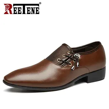 

REETENE Leather Men'S Dress Shoes Breathable Lace Up Men Dress Shoes British Pointed Toe Male Dress Shoes Comfort Dress Shoes