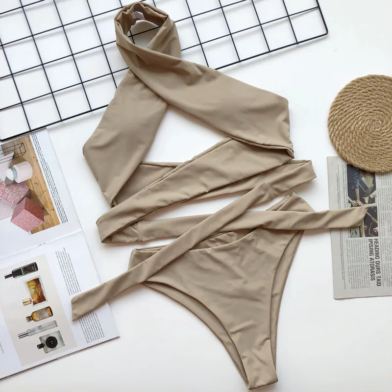 Комплект бикини из двух предметов с лямкой на шее 2020 мягкие купальные костюмы для