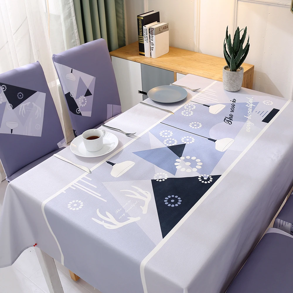 

Decorative Tablecloth Waterproof Oilproof Dining Table Cover+Chair CoverRectangular Printed Table Cloth Spandex Tablecloth D20