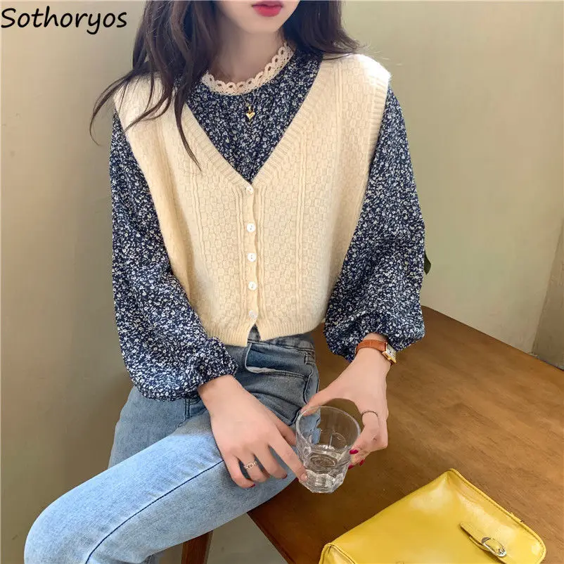 

Tender Sweater Vests Women Preppy Autumn Warm All-match Simple Chic Popular Single Breasted Cropped Sleeveless Knitwear Female