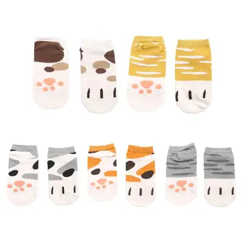 

Japanese Fresh Style Women Summer Low Cut Boat Socks Cute Cat Paws Stripes Printed Breathable Casual Shallow Mouth Short
