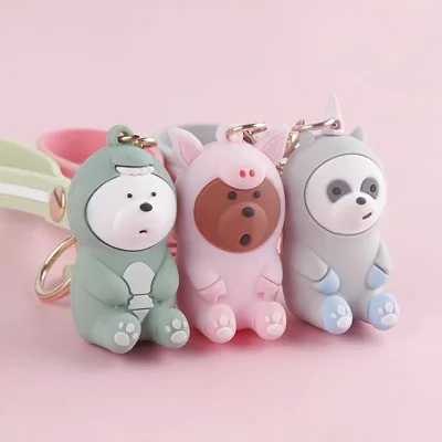 

We bare bears lovely doll keychain figures toy Grizzly Panda Icebear cosplay key ring pendant accessories kids Gift