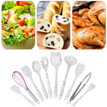 

10pcs Scratch Proof Household Food Tongs Kitchen Gadgets Silicone Cooking Utensil Set Non Stick Cookware Anti Scald Restaurant