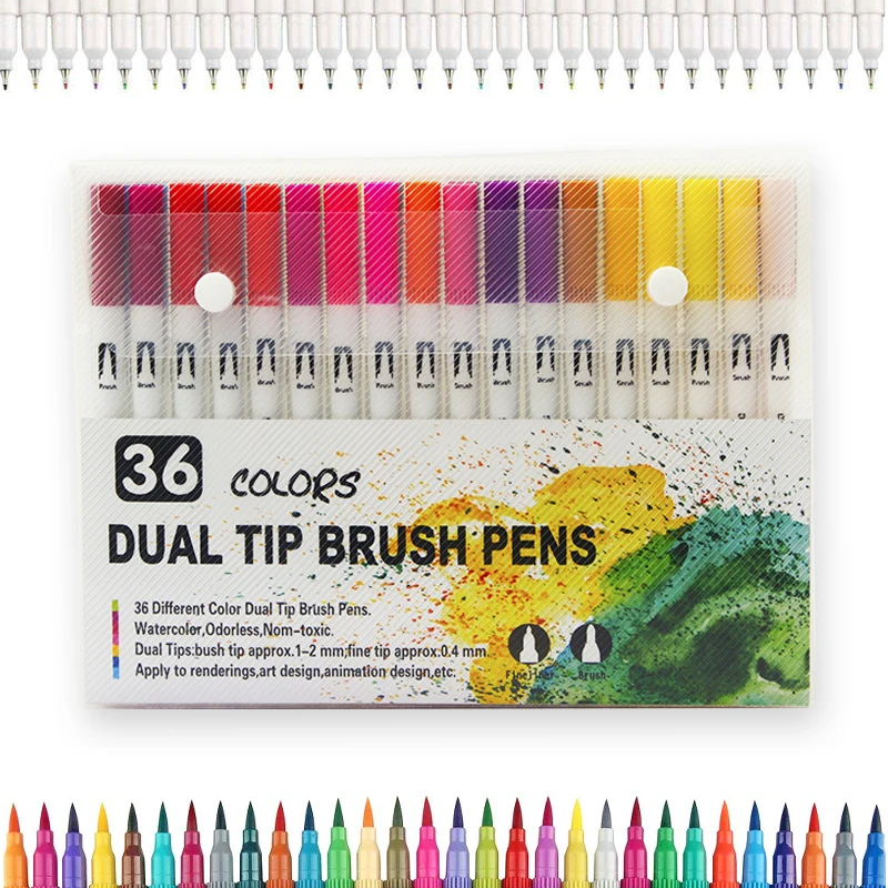 36-Dual-Tip-Brush-Pen-Art-Markers-Fine-Liner-Brush-Tip-Double-Colored-Pens-Set-with