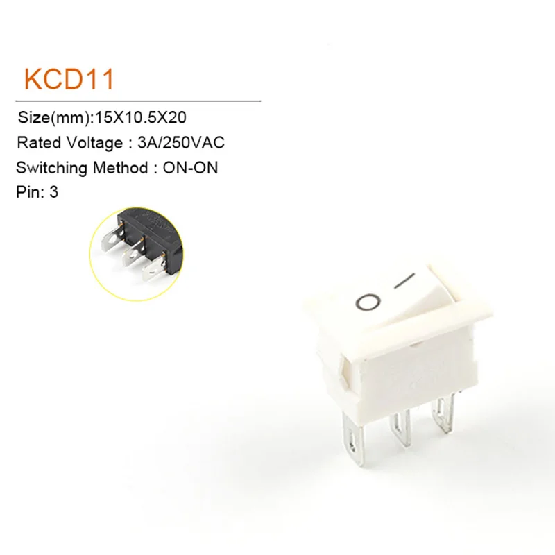 Snap-in Push Button Switch 10 Pcs 10X15mm 3 Pin 3A/250V Mini SPST KCD11 2/3 Position Boat Rocker Power Switches