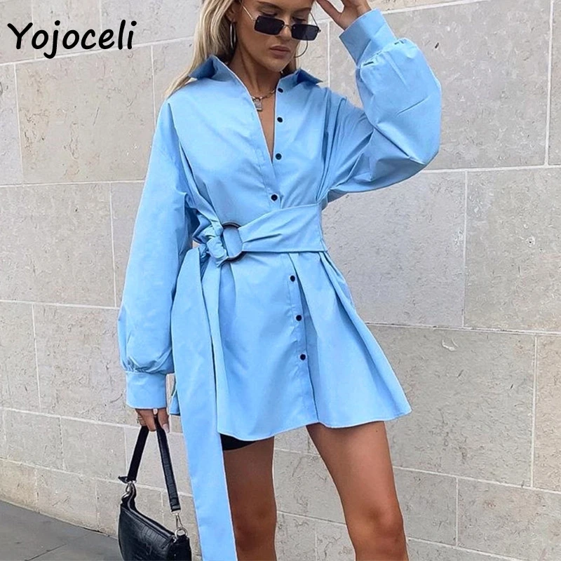 

Yojoceli 2019 casual button down shirt dress 2019 long sleeve autumn streetwear mini dress female vestidos