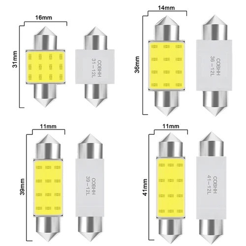 자동차 인테리어 돔 독서등 트렁크 번호판 램프, C10W C5W LED COB 전구, 흰색 7000K, 31mm, 36mm, 39mm, 41mm, 12V, 10 개 2