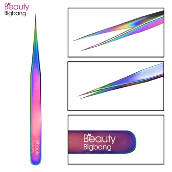 

BEAUTYBIGBANG Rainbow Nail Tweezer Manicure Nail Art Tool Repair Maintenance Eyelash Extension Tools