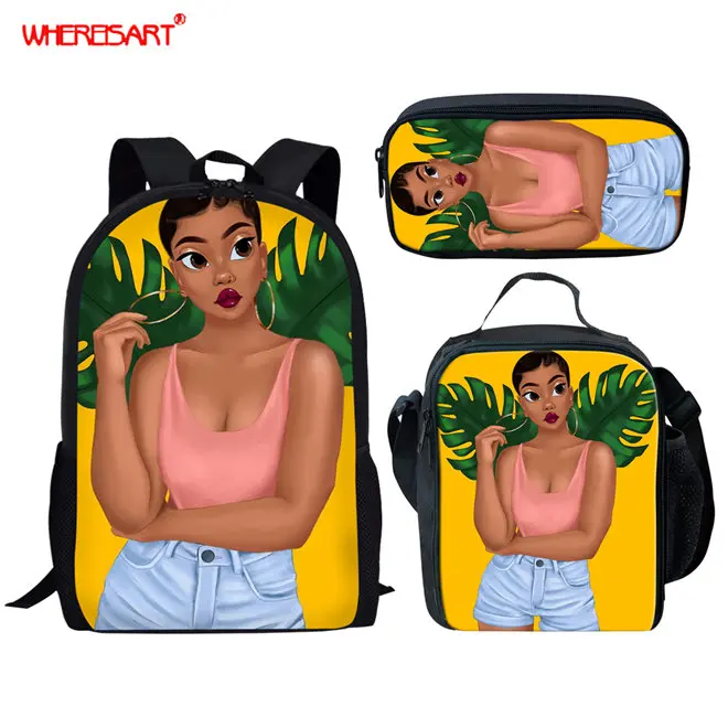 WHEREISART Melanin Poppin черные школьные сумки для девочек-подростков женский рюкзак для путешествий сумка для девочек Прямая мочилы Feminina - Цвет: YQ4067CGK