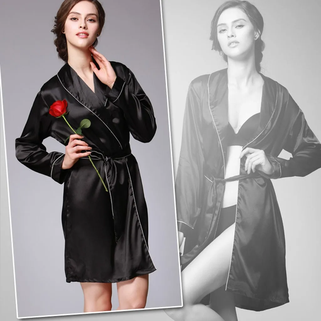 Женский Длинный Атласный халат одежда для сна, ночная сорочка ночная рубашка халат шелковые халаты для подружки невесты на свадьбе платье кимоно пижамы* 50