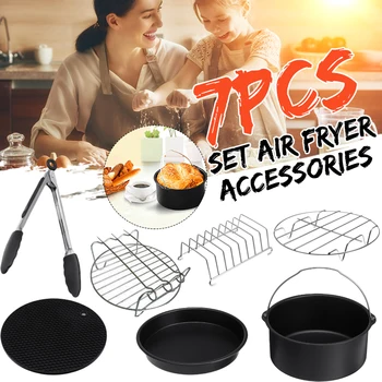 

7pcs Air Fryer Accessories Fit for Airfryer 3.5-5.3QT Baking Basket Pizza Plate Grill Pot Kitchen Cooking Tool for Party 7 Inch