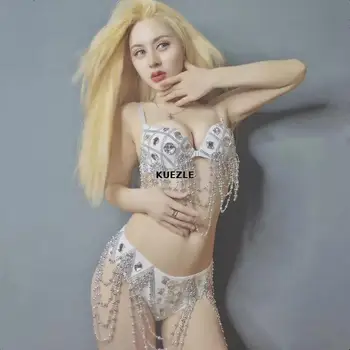 

Jazz dance costume female singer pole dance catwalk gogo costume rhinestone stage bra adult bikini suit Concert costume Shiny