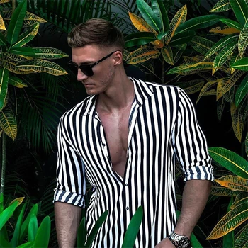

New 2020 Striped Long Sleeve Dress Shirt Men Button Lapel Breathable Casual Retro Camisa Masculina High Street Shirts Men