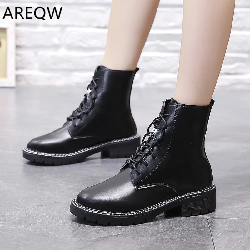 

2020 Style Women Ankle Boots Black Platform Boot High Tops Military Boots Metal Decor Autumn Winter Botas Mujer