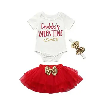 

Summer My First Valentine's Day Infant Baby Girl Letters Romper Tops Tutu Red Skirt Outfits Clothes Set