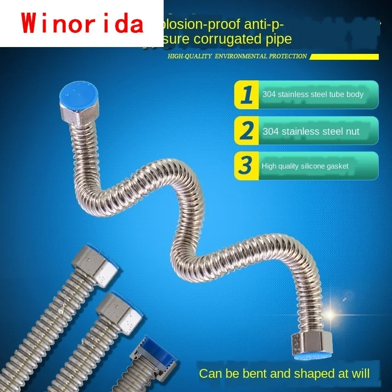 304 Stainless Steel Corrugated Pipe High Pressure Explosion-proof Water Heater Inlet Hose Basin Toilet Connection Outlet Pipe stainless steel tube
