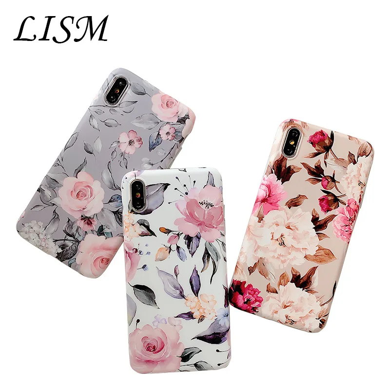 

Flower series Cell phone Case for iphone 7 8 Plus soft Case For iphone X XR 11ProMax case cover with classic red flowers