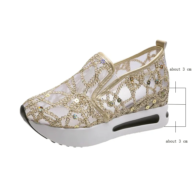 Female Wedge Casual Sneakers Women Gold Silver Platform Shoes