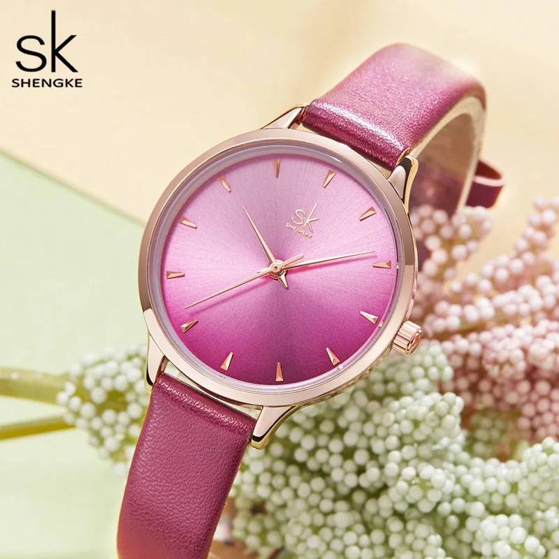 Shengke Women Watches Fashion Casual Girl Quartz Watch Leather Strap Lady Dress gift Waterproof Wristwatch Montre Femme