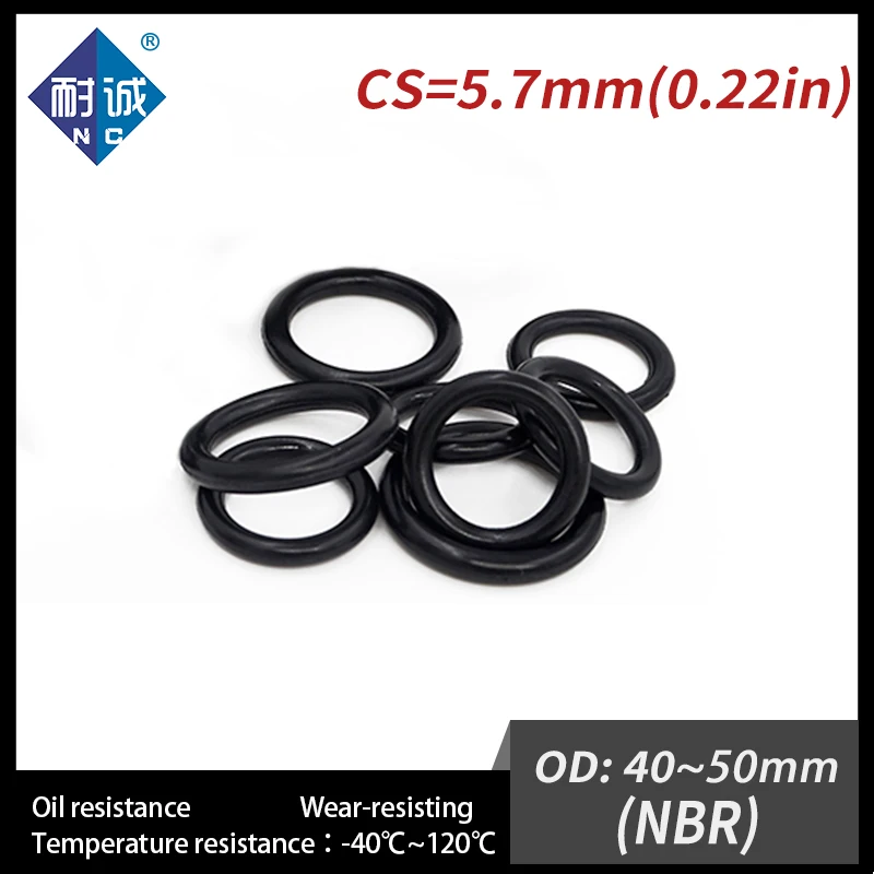 10 개/몫 고무 블랙 NBR CS5.7mm OD40/45/50mm O 링 가스켓 오일 저항 방수