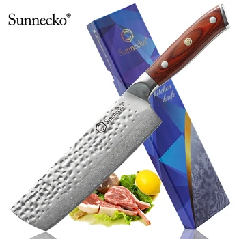 

Sunnecko 7" Nakir Knife Damascus Steel Razor Sharp Blade Japanese VG10 Steel Core Chef Kitchen Knives Meat Cut Wood Handle