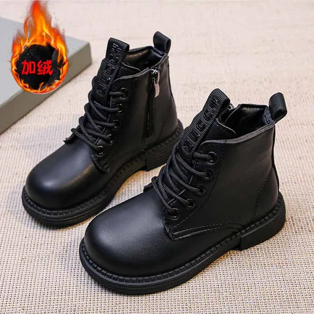 Botas de nieve impermeables para niñas y adolescentes, botines de cuero  sintético con cordones, color negro, invierno, 2022| | - AliExpress