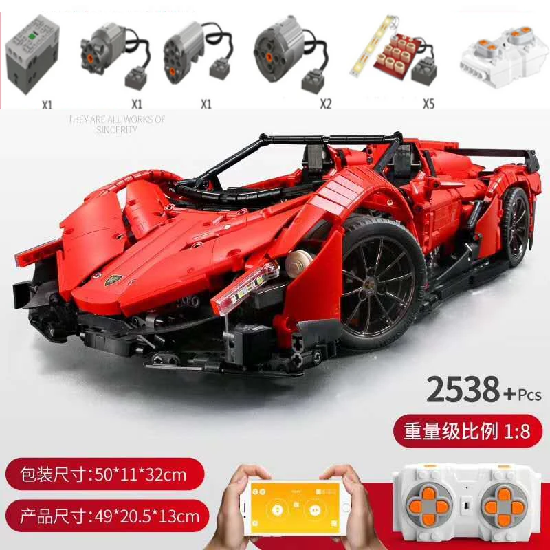 

Technic 13079 RC Car MOC-10559 Veneno Roadster With Motor Battery Light APP Control Building Blocks Bricks Toy Gift For Children