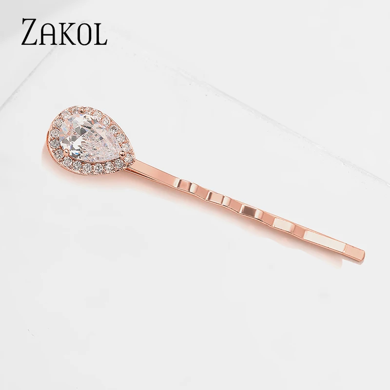 ZAKOL модные заколки для волос розового золота с кристаллами циркония в форме капли