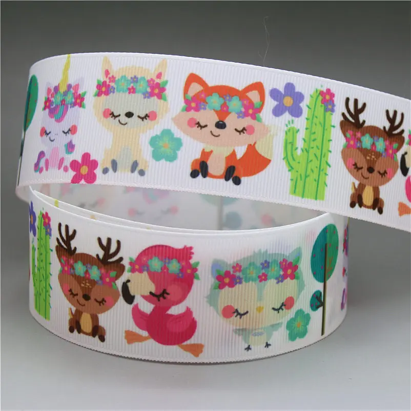 DHK 1.5'' 5yards fox cat animals printed grosgrain Ribbon Accessory hairbow headwear decoration DIY Wholesale 38mm E1615