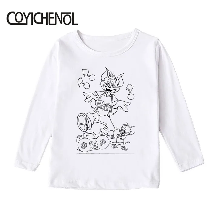 Tom and Jerry print kids tshirt Spring and autumn 2-12 Years long sleeve Kid Printed cartoon Tops COYICHENOL - Цвет: Прозрачный