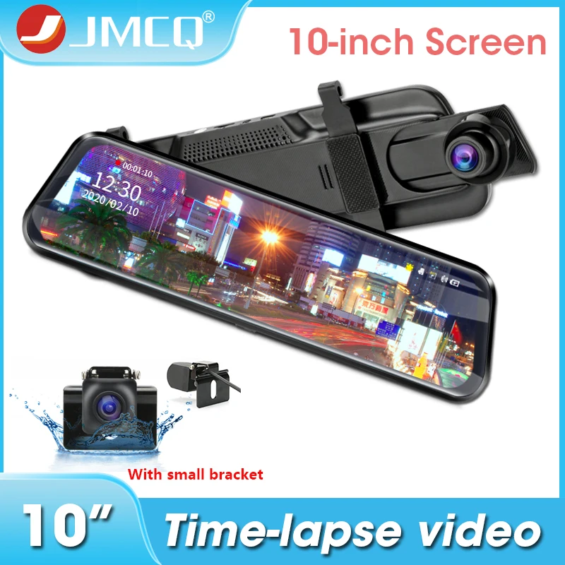 

JMCQ 10" Dash cam Front and Rear Touch Screen 1080P Dual Lens Rear Camera with Small Bracket Video Recorder Rear view mirror DVR