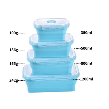 

4pcs Silicone Lunch Box Collapsible Portable Box Bowl Bento Boxes Folding Food Container 350/500/800/1200ml Eco-Friendly