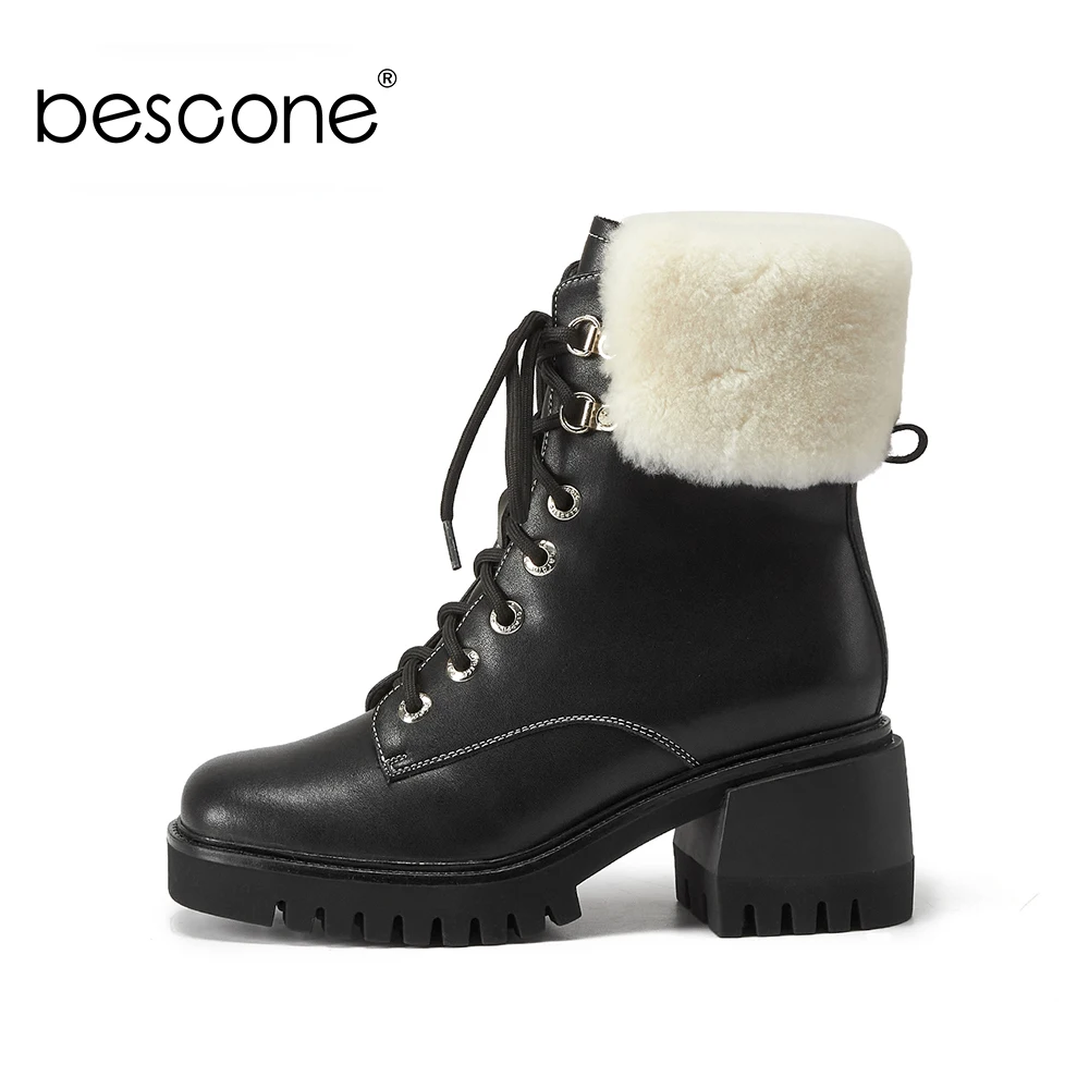 

SOPHITINA Winter Fur Martin Chunky Ankle Boots Woman Genuine Leather Round Toe High Platform Blok Thick Heel Boots Sheos BM610
