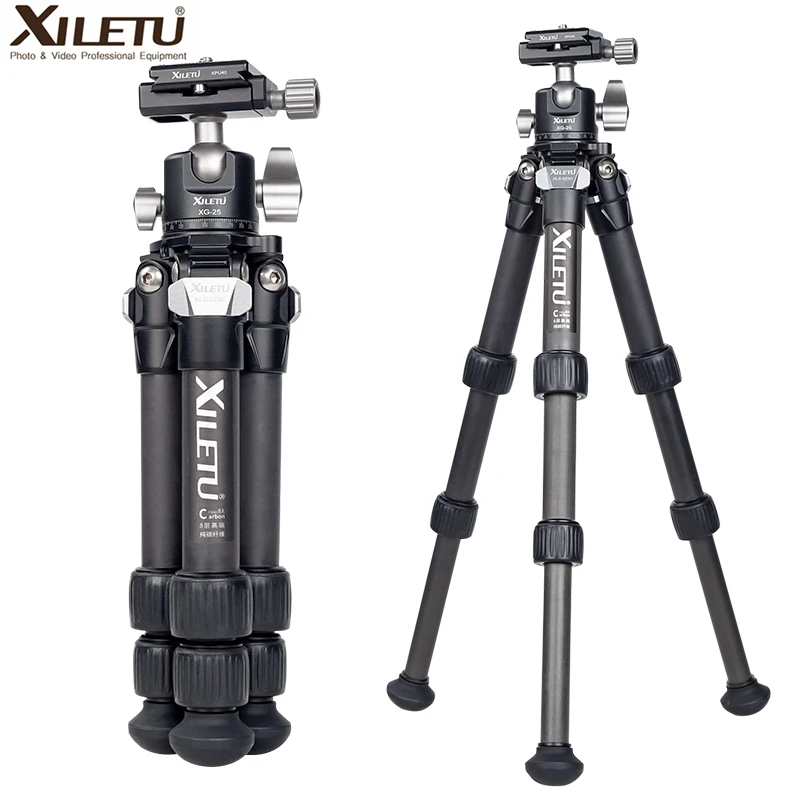 XILETU Lightweight Stable Carbon Fiber Tripod w 360 Rotation Detachable Ball Head Mini Tabletop Stand For Digital Cameras DSLRS