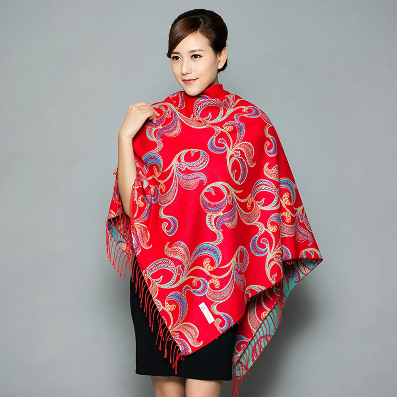 

Shawls Wraps Winter Cashmere-like Scarf Women Thick Warm Brand Designer Pashmina Blanket Cape Ethnic Style Cloak