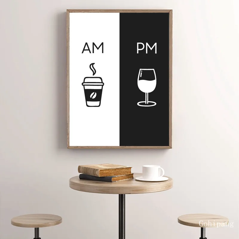Am coffee PM винный знак печати кухонный плакат домашний Настенный декор для искусства кофе и вино искусство холст Картина Настенная картина украшение