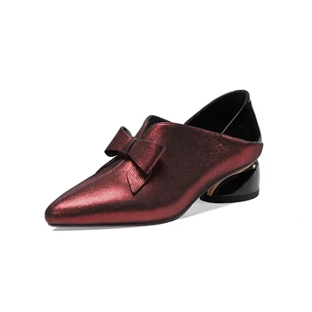 

Elegant Women Spring Summer Shoes Women Genuine Leather Pointed Toe Butterfly-knot Pumps Dancing Shoes Woman