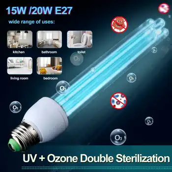 

UV Ozone LED Bulb E27 UV LED Lamp 15W 20W Disinfection Light LED Bulb 220V Ultraviolet Light Bactericidal Sterilization Lamp