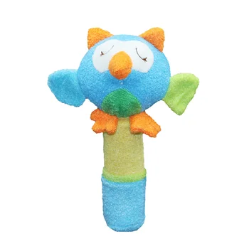 

2PCS Infant Rattle Cartoon Stuffed Animal Shake and Grasp Infant Doll Squeaker Stick for Newborn Toddler Kids 0-2 Year Baby