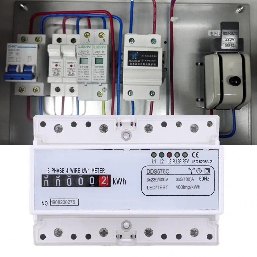 energy meter 3 Phase 4 Wire DIN Rail Energy Meter Wattmeter Electricity Pulse Counter digital wattmeter