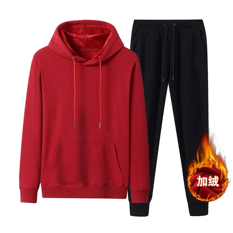 

Hoodie Suit Men's Autumn And Winter Brushed And Thick Hooded Loose-Fit 2019 New Style Fold Wear Red Year of Fate Men Clothes