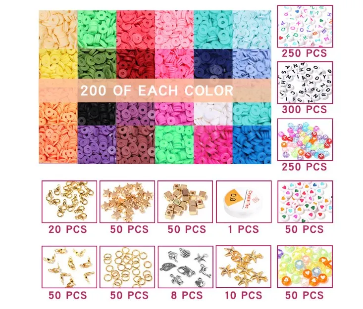 

24 Color 6mm Flat Round Polymer Clay Beads Kit Charms Spacer Set for DIY Bracelet Accessories Jewelry Making Findings