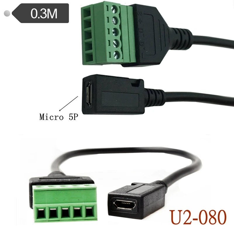 USB 2.0 Female B to Micro, Mini, Type-C Male Connector with Shield Terminal Bolt Screw - 5 Pin Female Adapter Cable (1ft) Description Image.This Product Can Be Found With The Tag Names Mini usb type b female socket 5 pin, Usb 20 mini b 5 pin female plug adapter, Usb adapter cable mini 5 pin female