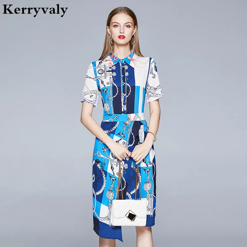 

Summer Women Catwalk Chain Print Slim Retro Dress Ropa Mujer Verano 2020 Vestidos Elegantes Midi Runway Party Dress K398