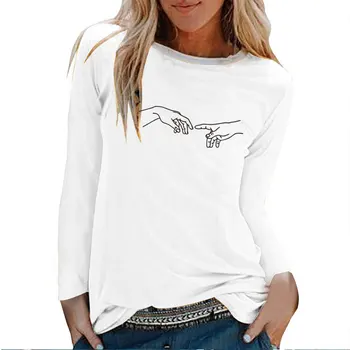 

Two Hands Printing Long Sleeve T-shirts Women Autumn Winter 2020 Graphic Tees Streetwear White O Neck Clothing Femme Ropa Mujer