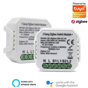 

Tuya Zigbee Smart Switch Module With Neutral 1-Gang 2-Gang EU 220V 2 Way Wireless Light Switch Relay Work With Alexa Google