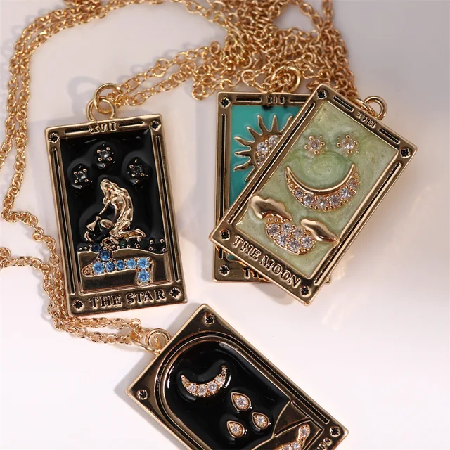 Vintage Tarot Cards Necklaces: Gorgeous Moon, Sun, World, Love, Power,  Couple Rectangular Pendants – Buy Real Tarot Cards in the USA