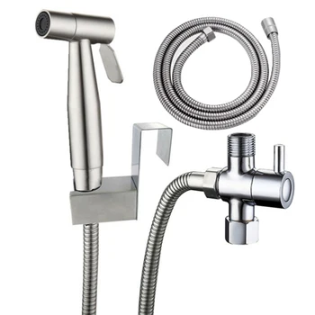

Toilet Hand Held Bidet Sprayer Kit Brass Chrome Plated Bathroom Bidet Faucet Spray Shower Head With Hose & T-adapter & Holder