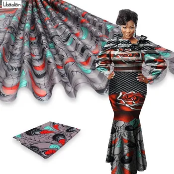 

4yards ORGANZA+2yards RIBBON satin fabric brilliant wax pattern design high quality for DIY Fashion Clothes F201-2