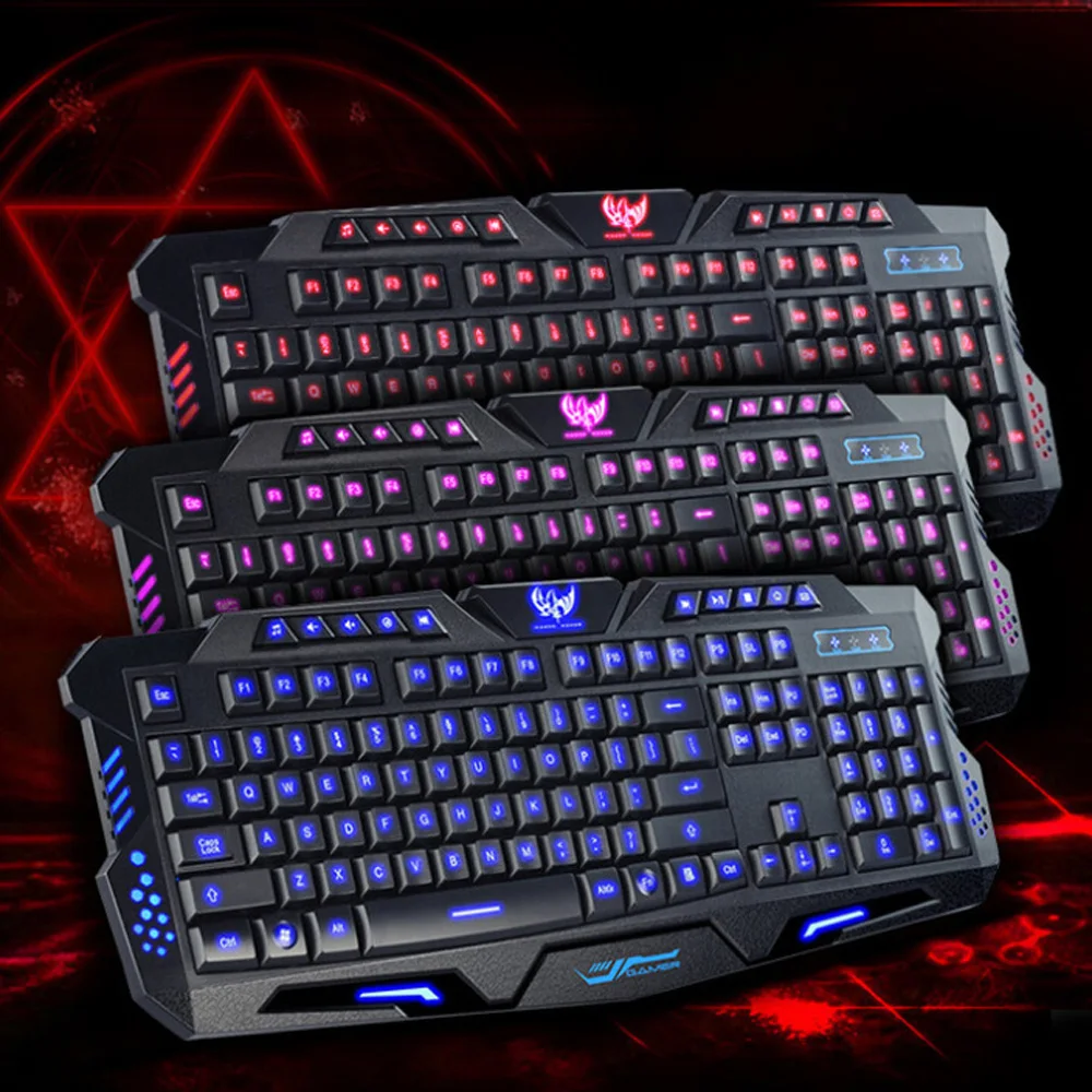

3 Colors Crack Illuminated LED Backlight USB Wired Multimedia PC Gaming Keyboard it's quite appropriate to play games at night.